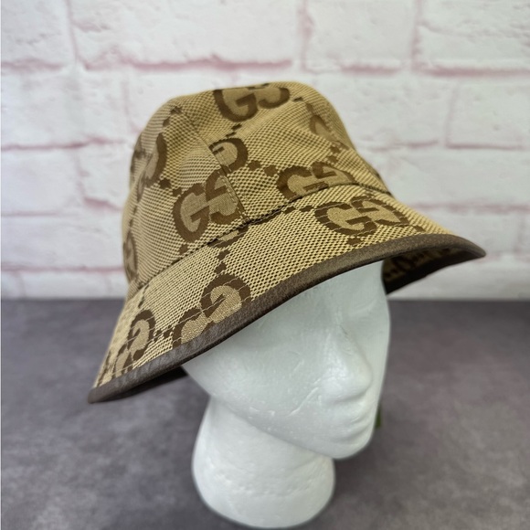 Gucci Jumbo Gg Monogram Khaki Brown Monogram Bucket Hat Medium Maxi Fedora NWT - Picture 1 of 11